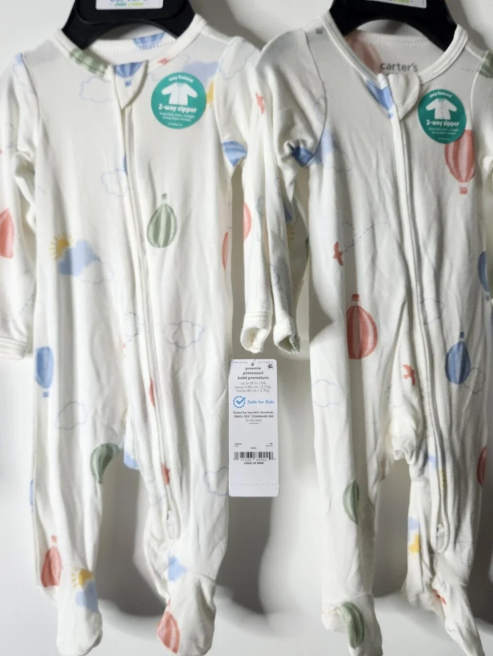 Carter's Preemie Baby Viscose Sleepers Pjs Soft Breathable Hot Air Balloon